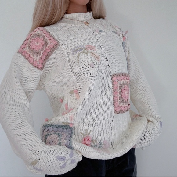 One of a kind Vintage 80s Embellished knit mock neck sweater - Picture 2 of 9